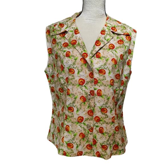 Handmade Pumpkin Halloween Sleeveless Collared Button Up Shirt Jack O Lantern - Picture 1 of 5